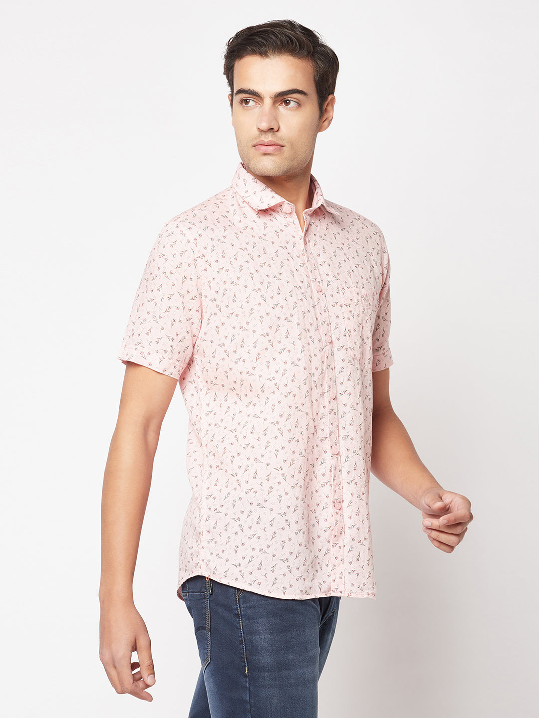  Pink Short-Sleeved Floral Shirt