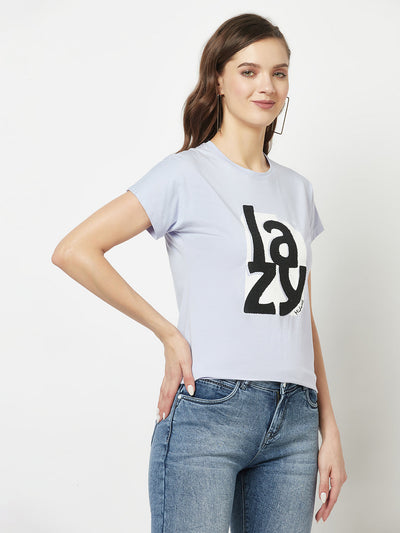  Lilac Cinched Typography T-Shirt