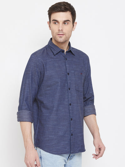 Navy Blue Striped Shirt - Men Shirts