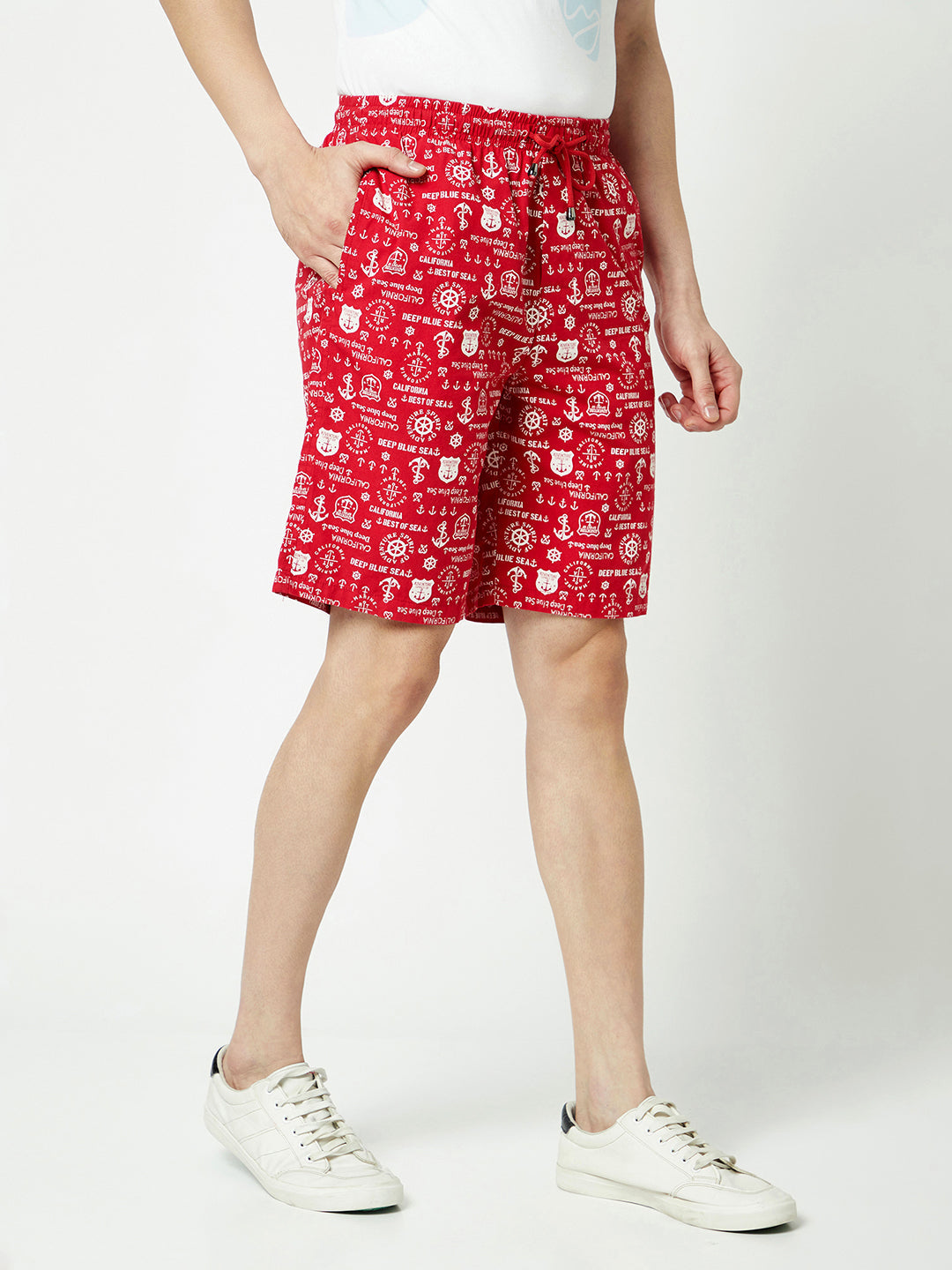  Red Graphic Print Lounge Shorts 