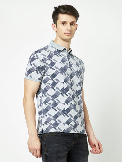  Grey Melange Geometric Print T-Shirt