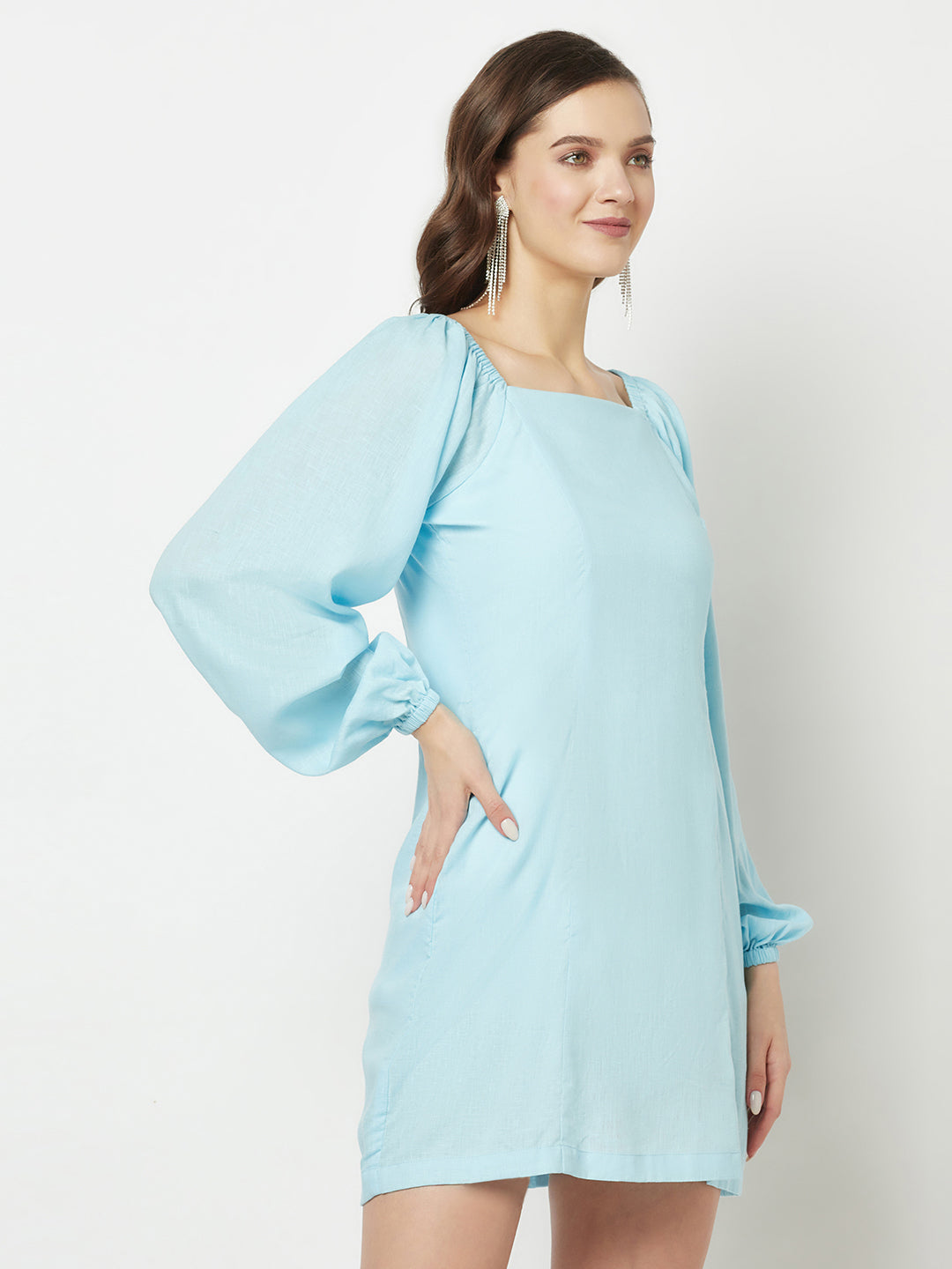  Baby Blue Square-Neck Dress