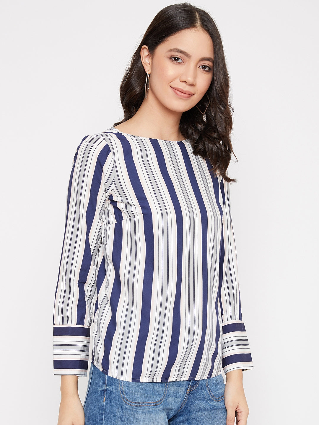 Navy Blue Striped Top - Women Tops