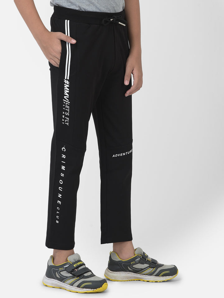 Black Typographic Track Pants - Boys Track Pants
