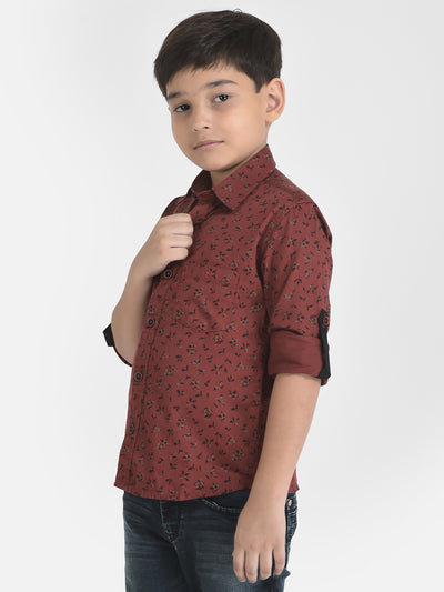 Maroon Floral Shirt-Boys Shirts-Crimsoune Club