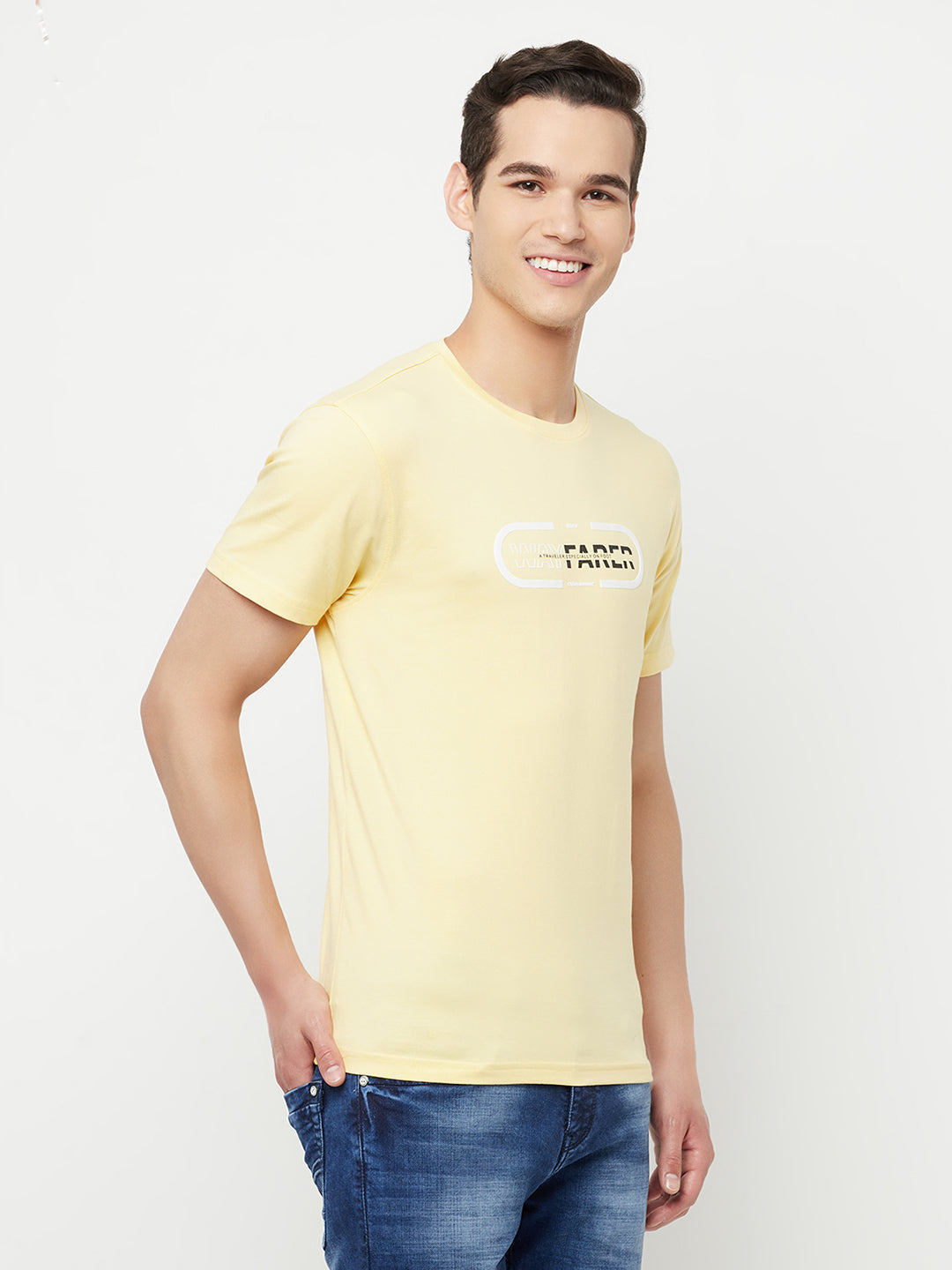 Yellow Printed Round Neck T-Shirt - Men T-Shirts