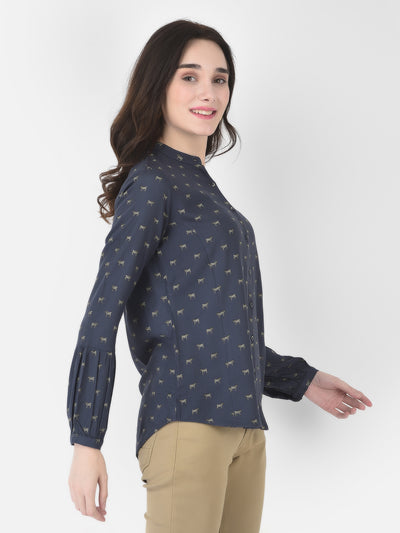 Navy Blue Printed Shirt - Women Shirts