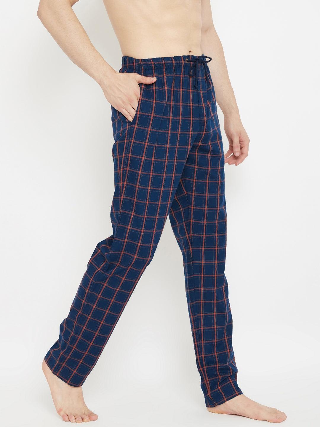Navy Blue Checked Straight Lounge Pants - Men Lounge Pants