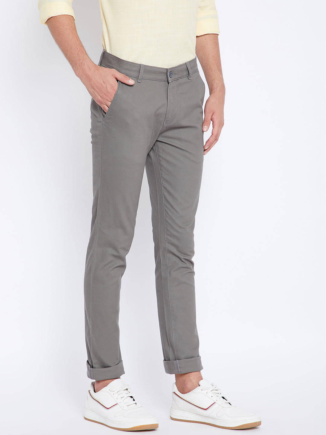 Grey Slim Fit Trousers - Men Trousers