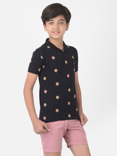 Navy Blue Printed Polo T-shirt - Boys T-Shirts