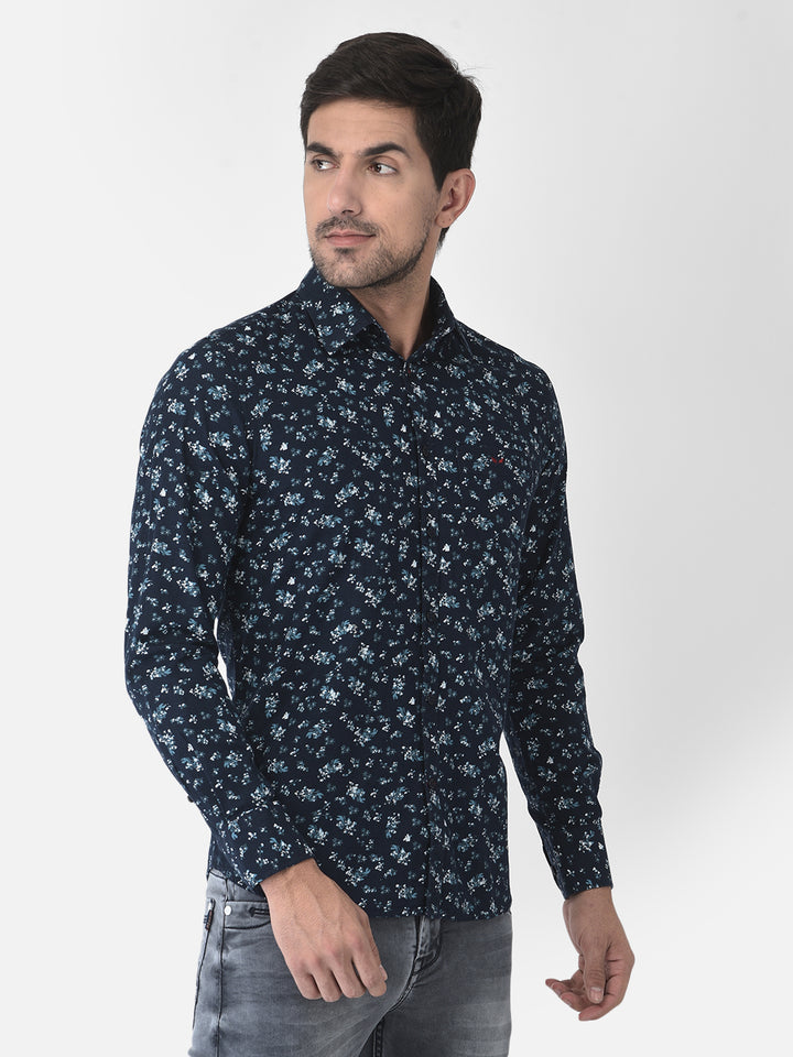 Navy Blue Floral Shirt - Men Shirts