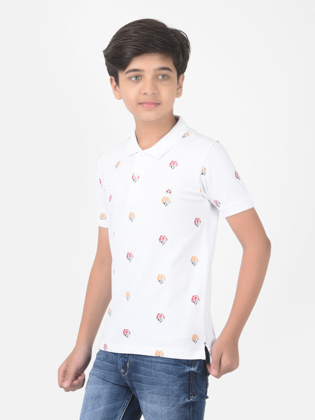 White Printed Polo T-shirt - Boys T-Shirts