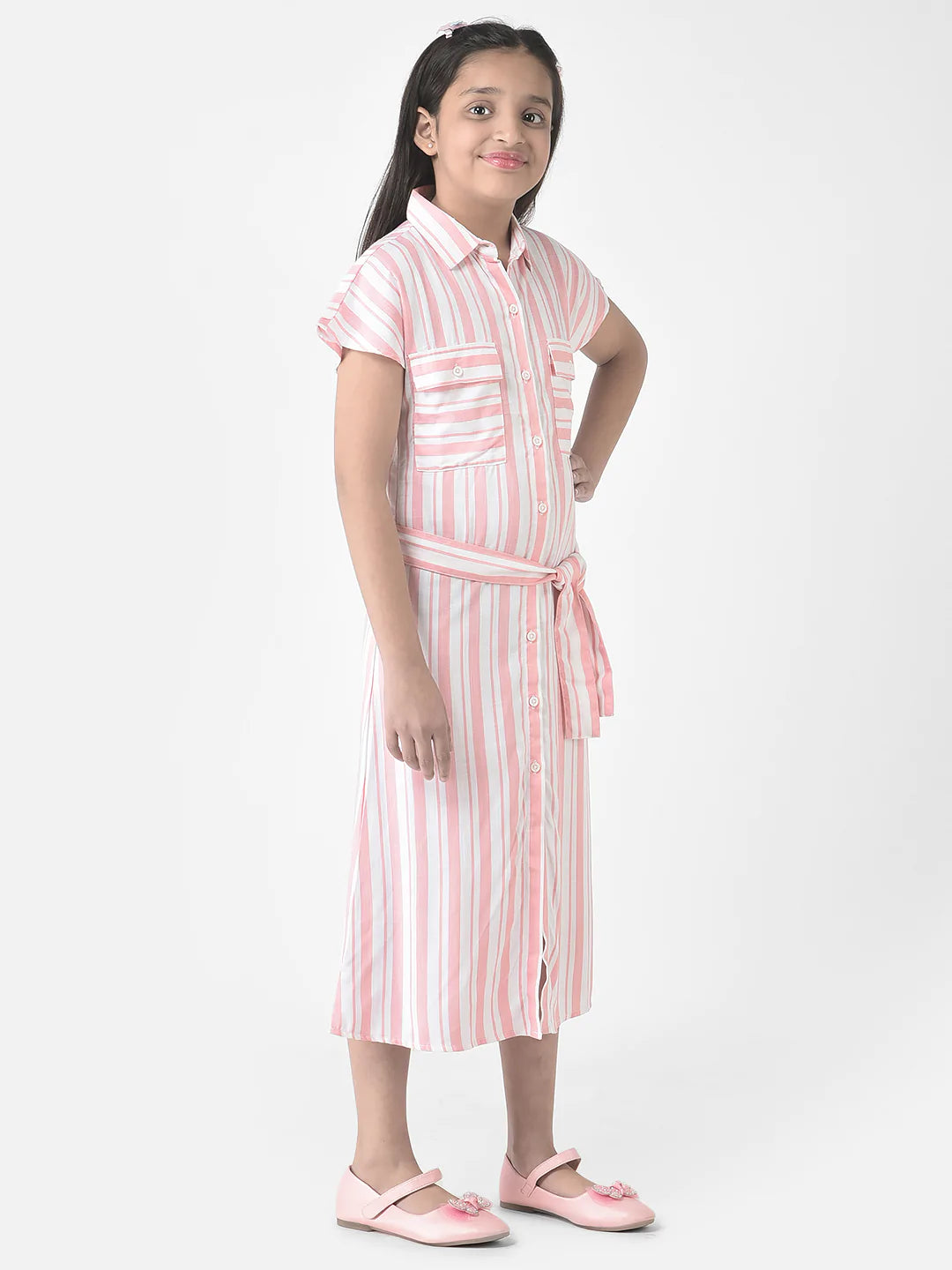 Pink Striped Longline Shirt Dress