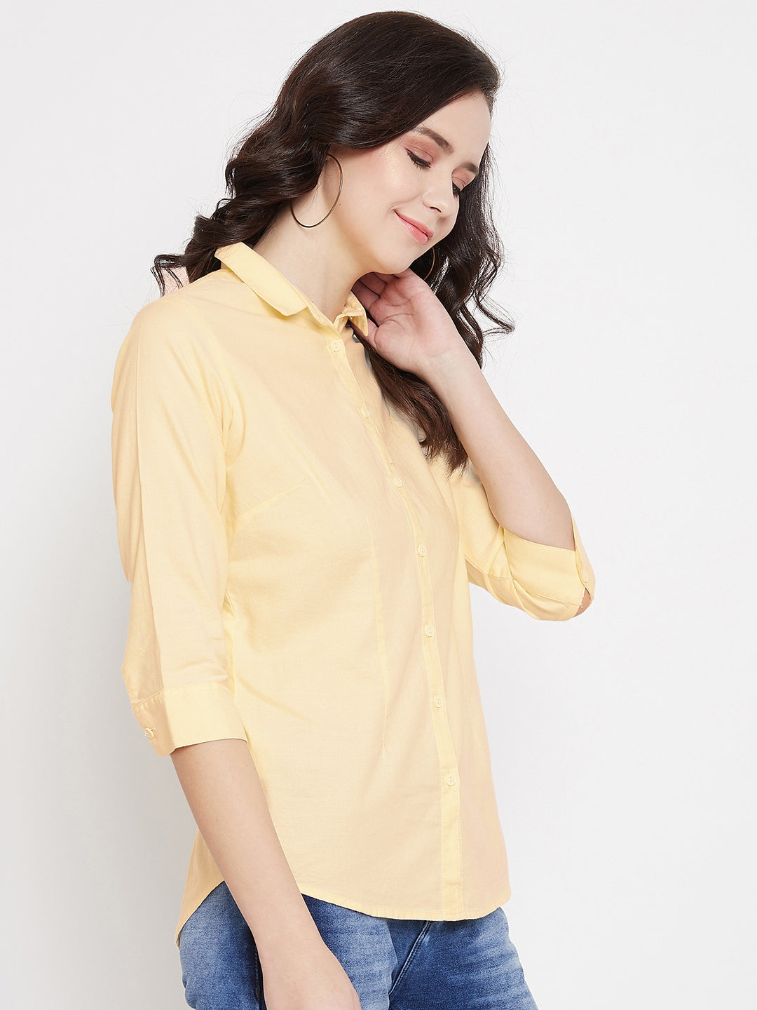 Yellow Slim Fit Cotton Shirt - Women Shirts