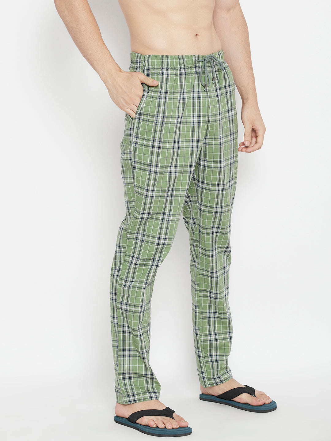 Green Checked Smart Fit Lounge Pants - Men Lounge Pants