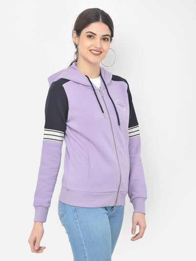Purple Colourblocked Hooded Sweatshirt - Women Sweatshirts