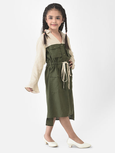  Olive Dress with Patch Pocket Detailing 