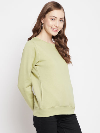 Crimsoune Club Women Olive Solid Round Neck Sweatshirt-Women Sweat Shirts-Crimsoune Club