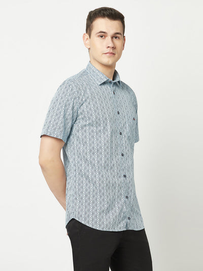  Short-Sleeved Sky Blue Motif Shirt 