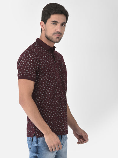 Maroon Floral Polo T-Shirt - Men T-Shirts