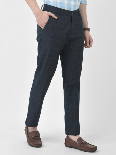 Navy Blue Checkered Trousers-Men Trousers-Crimsoune Club