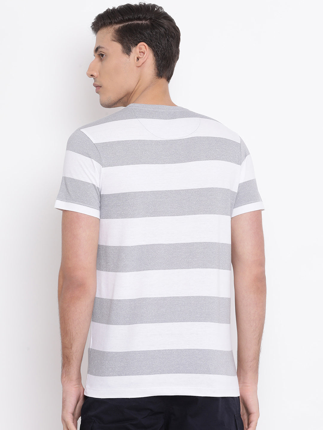 Grey Striped Round Neck T-Shirt - Men T-Shirts