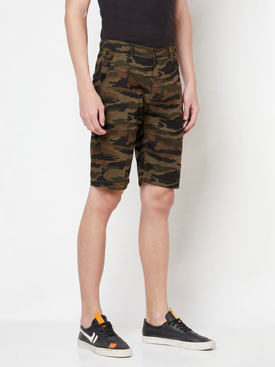 Olive Camouflage Printed Shorts - Men Shorts