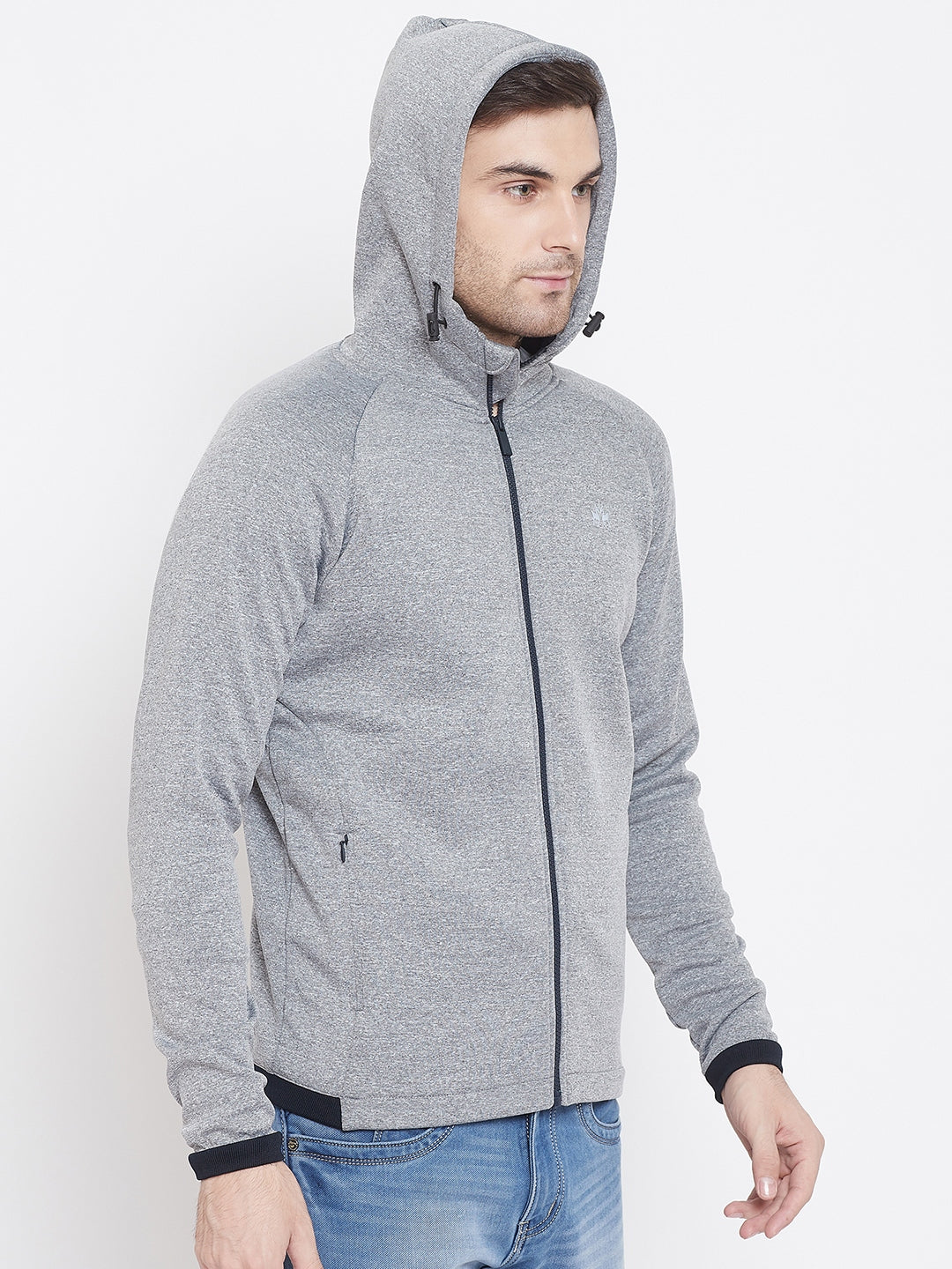 Grey Cotton Slim Fit Hoodie - Men Sweatshirts