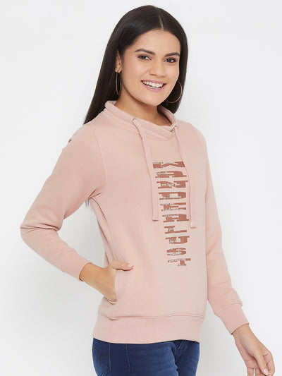 Pink Printed Mock Neck Sweatshirt - Women Sweatshirts