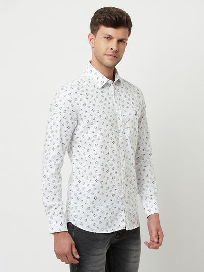 White Floral Print Shirt-Men Shirts-Crimsoune Club