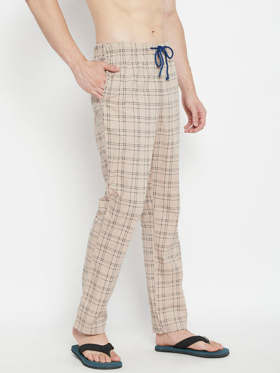 Cream Checked Smart Fit Lounge Pants - Men Lounge Pants