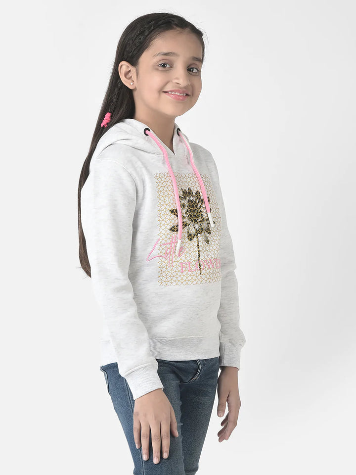  Grey Melange Abstract Print Hoodie