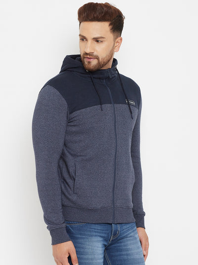 Blue Colorblocked Hooded Sweatshirt - Men Sweatshirts