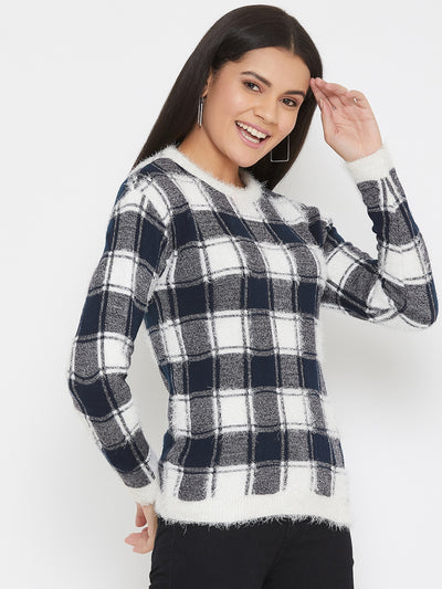 Multicolor Checked Round Neck Sweater - Women Sweaters