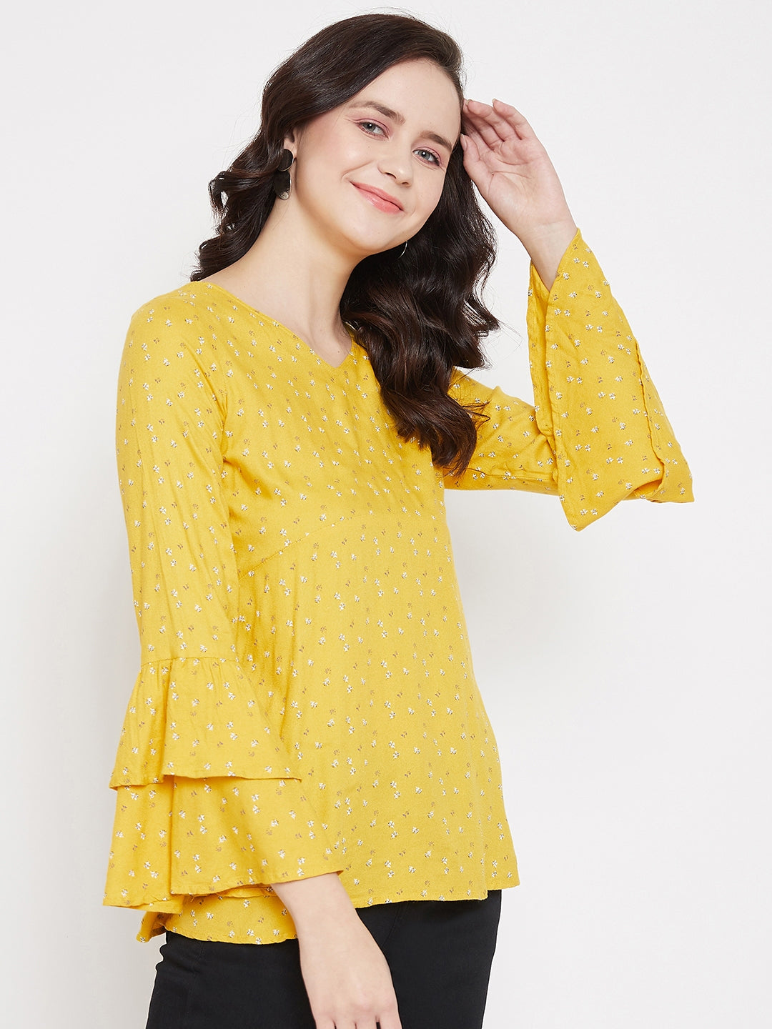 Yellow V neck casual top - Women Tops