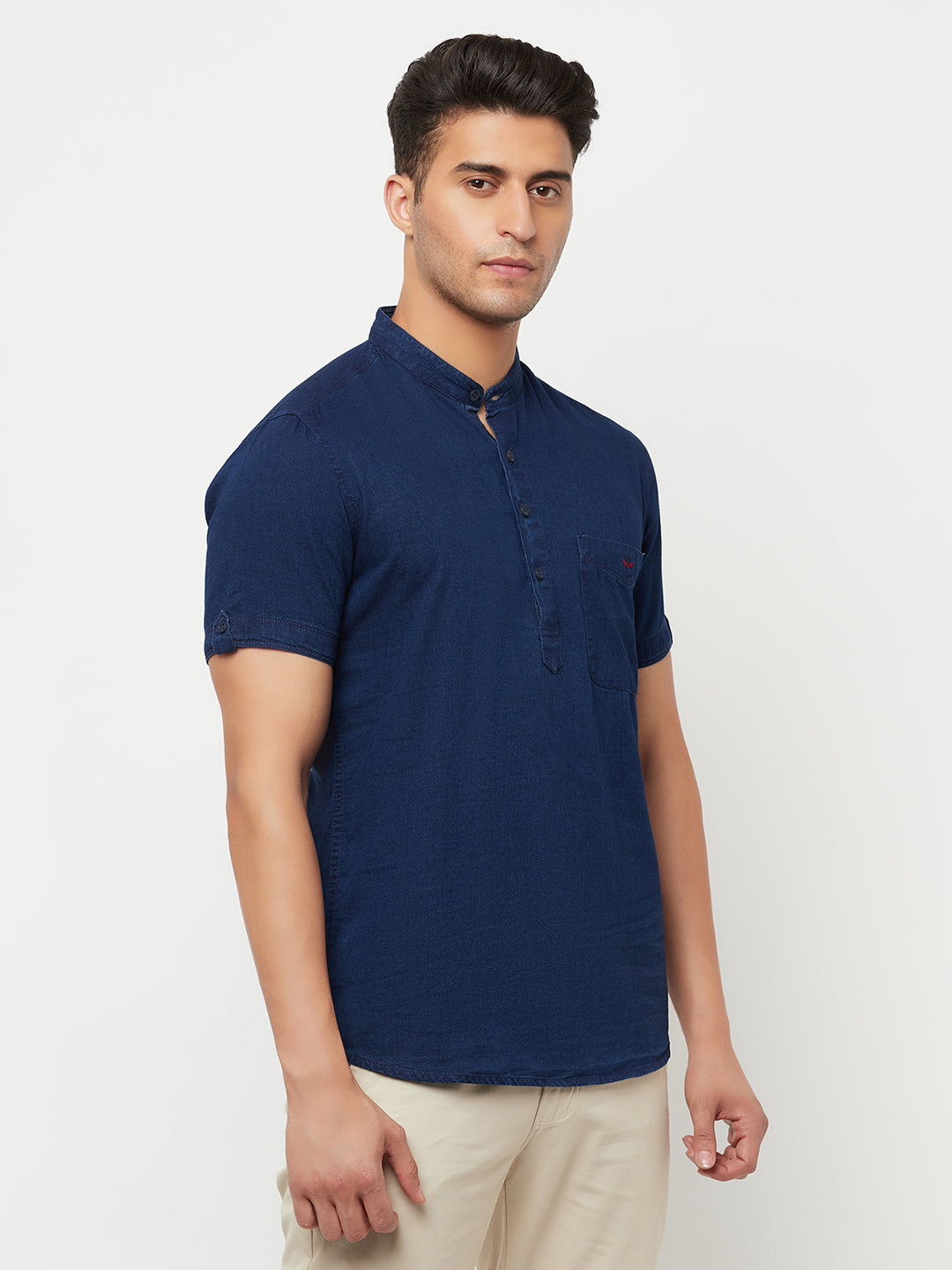 Navy Blue Denim Kurta - Men Kurtas