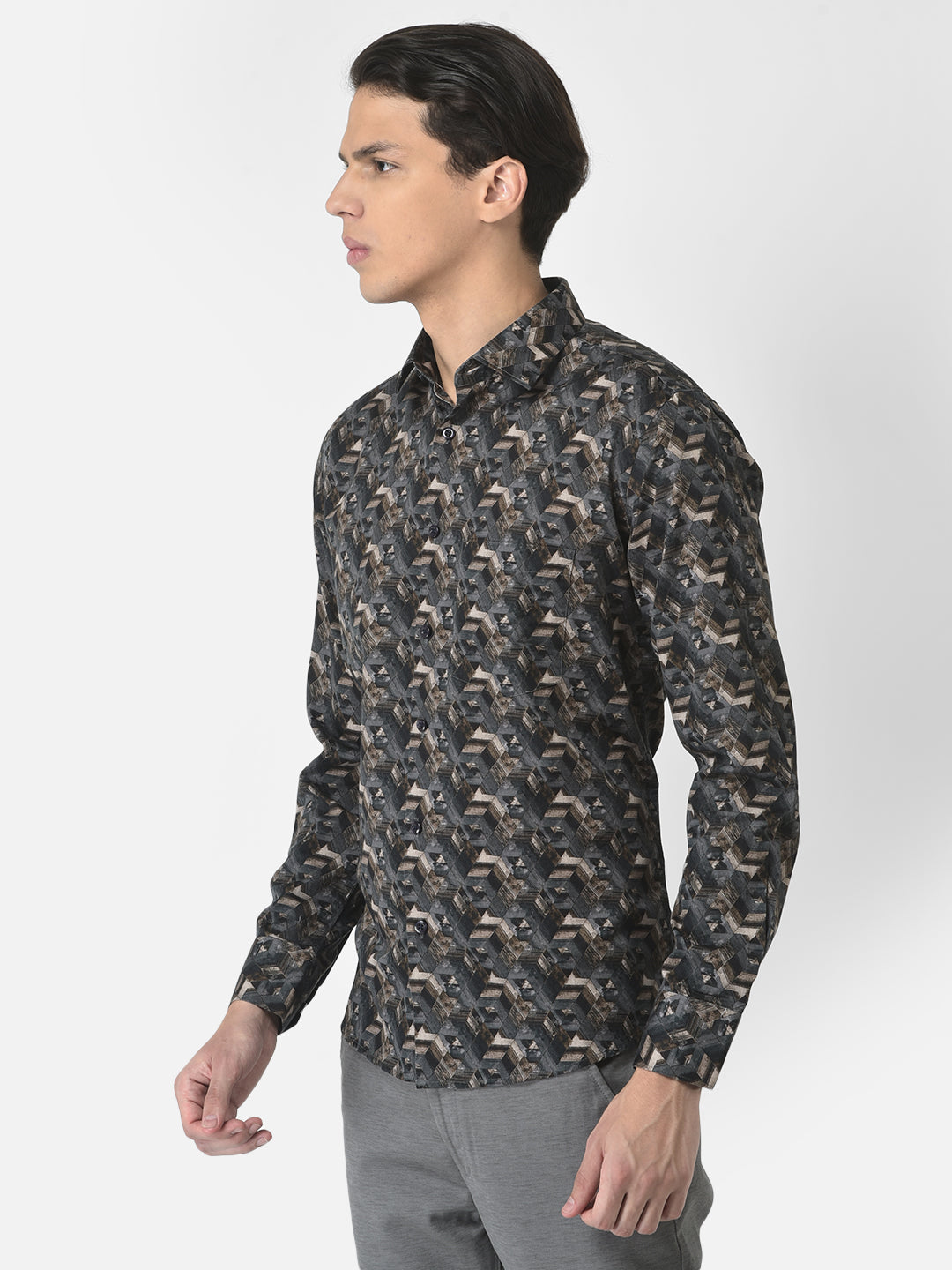 Grey Shirt in Abstract Print 