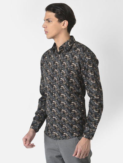 Grey Shirt in Abstract Print 