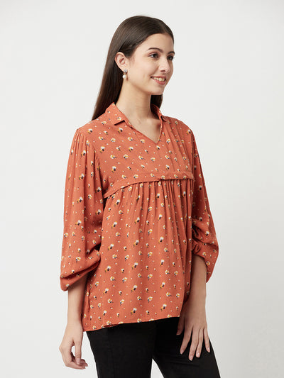 Orange Floral Empire Top-Women Tops-Crimsoune Club