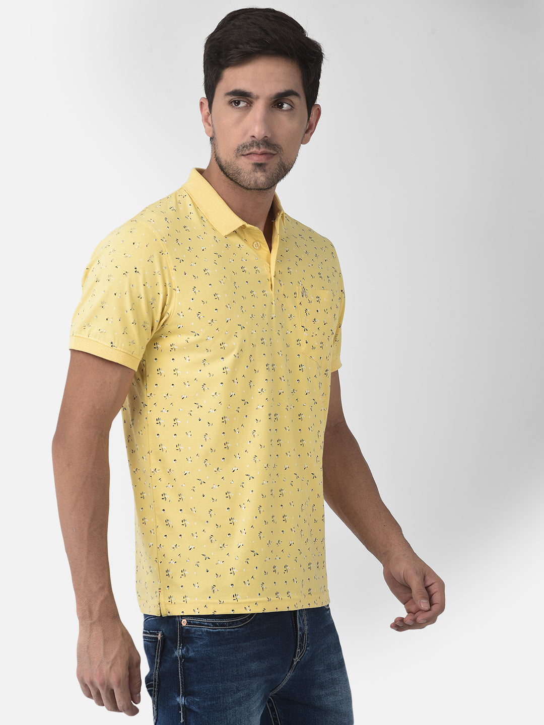 Yellow Floral Polo T-Shirt - Men T-Shirts