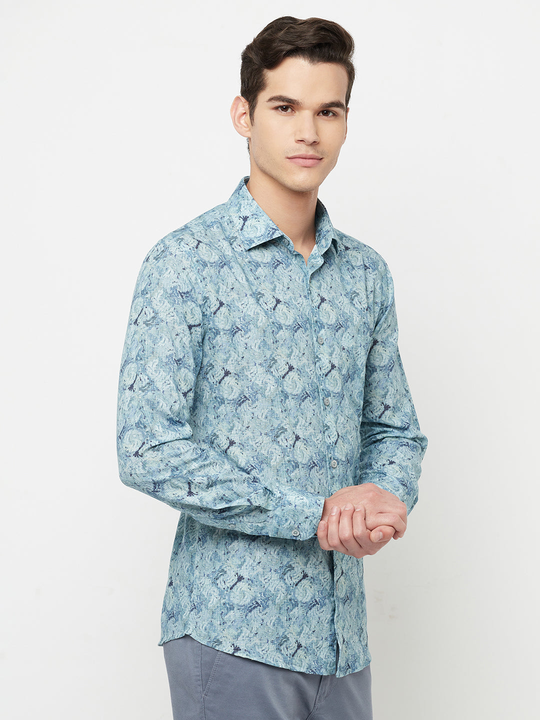 Blue Printed Linen Shirt - Men Shirts