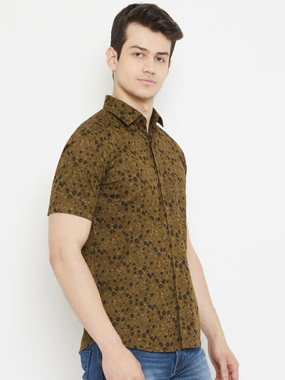 Olive Printed Slim Fit shirt - Men Shirts