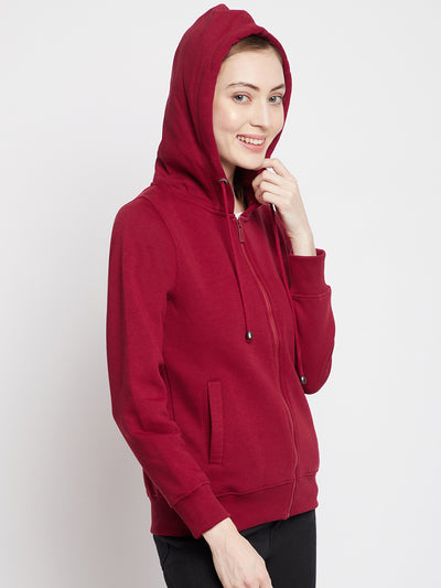 Crimsoune Club Women Maroon Solid Hooded Sweatshirt-Women Sweat Shirts-Crimsoune Club