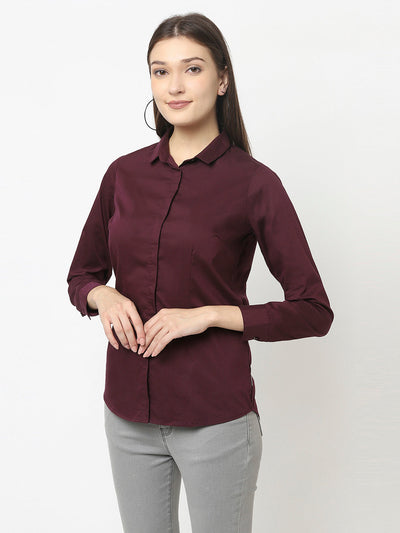 Maroon Button-Down Shirt with Gloss Effect