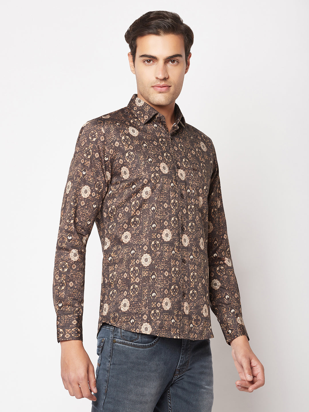  Olive Motif Print Shirt