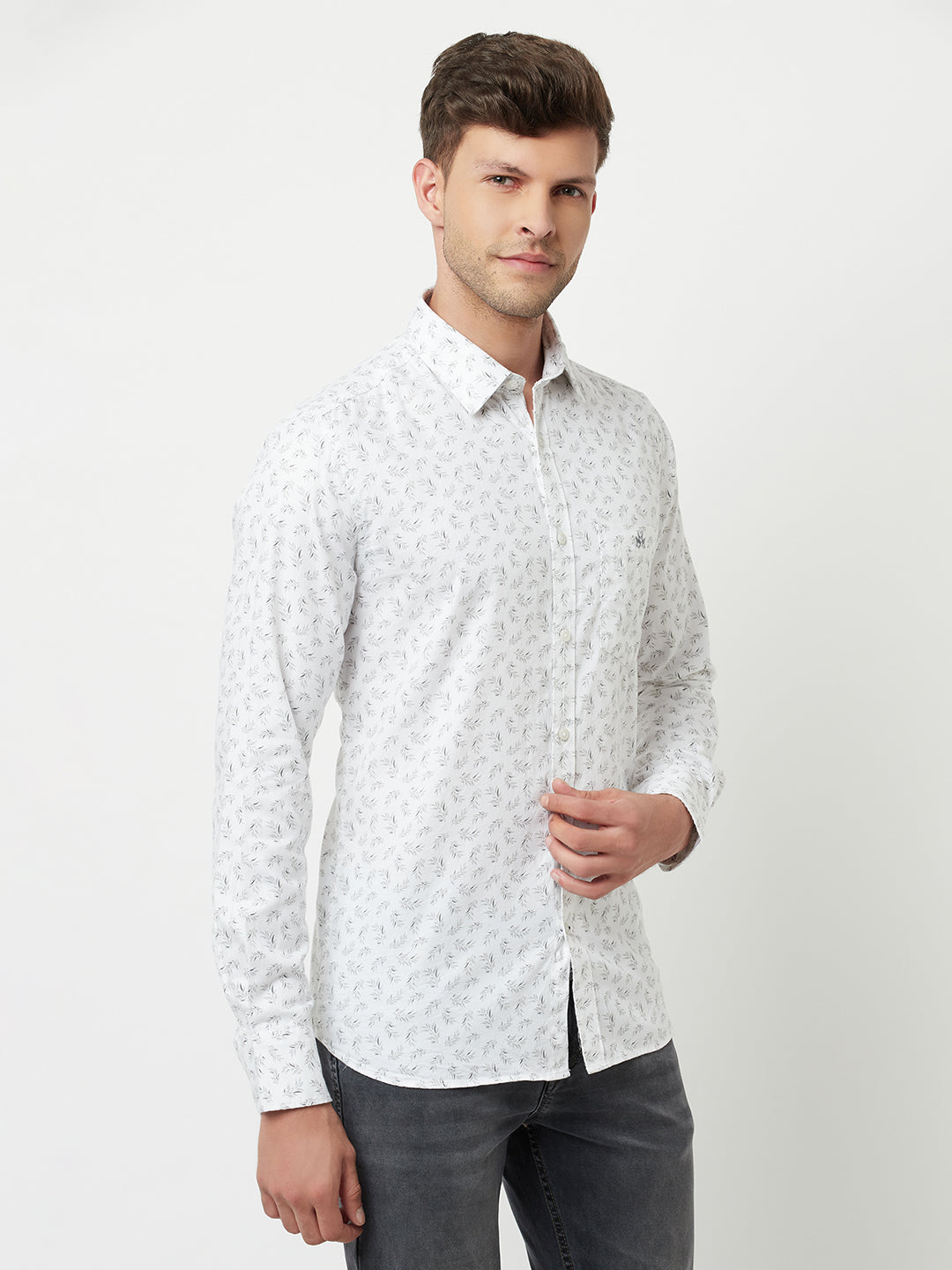 White Floral Printed Shirt-Men Shirts-Crimsoune Club
