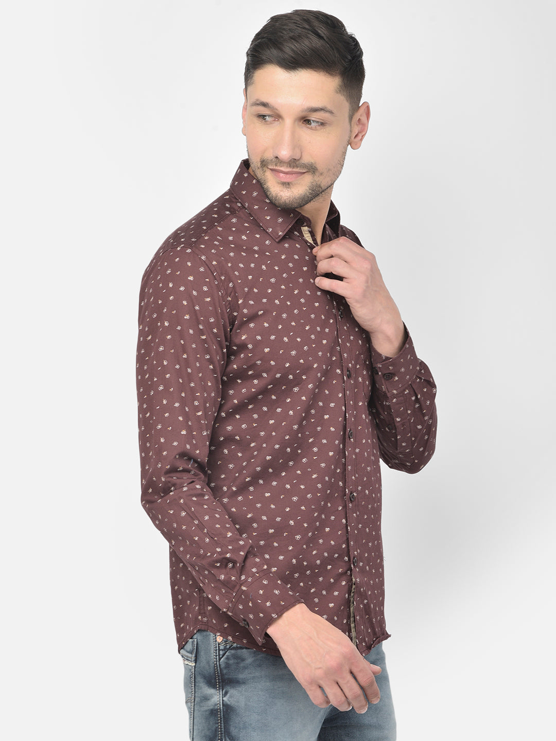 Maroon Printed Spread Collar Shirt - Men Shirts