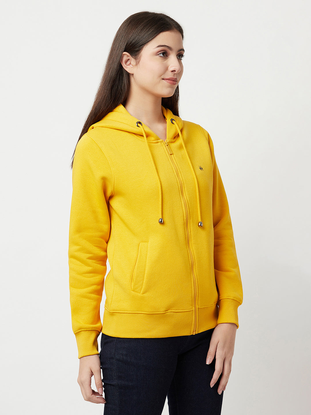 Yellow Zipper Sweatshirt-Women Sweatshirts-Crimsoune Club