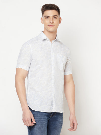 White Floral Linen Shirt - Men Shirts