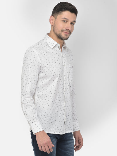 White Printed Spread Collar Shirt - Men Shirts